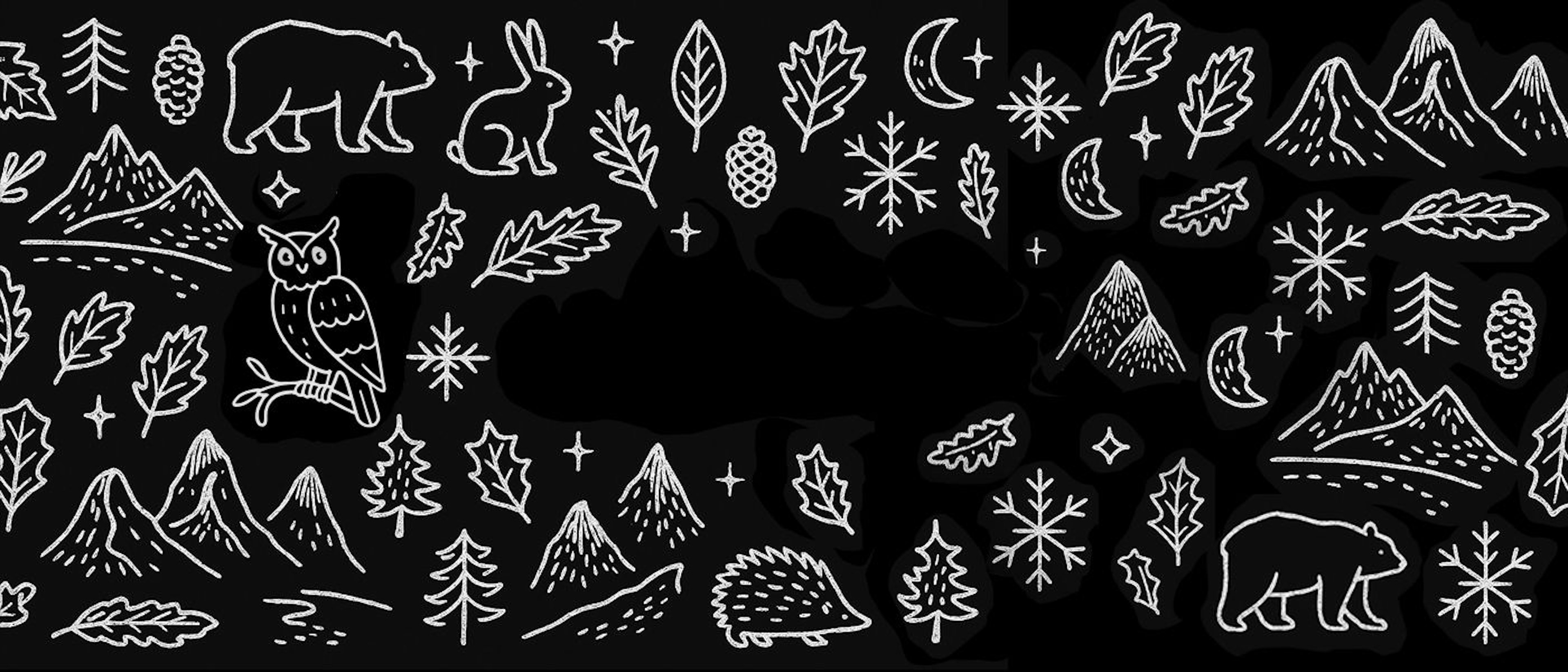 Close-up of knitted Lundhags beanies in earthy tones, surrounded by pine branches and a wrapped gift with an orange ribbon