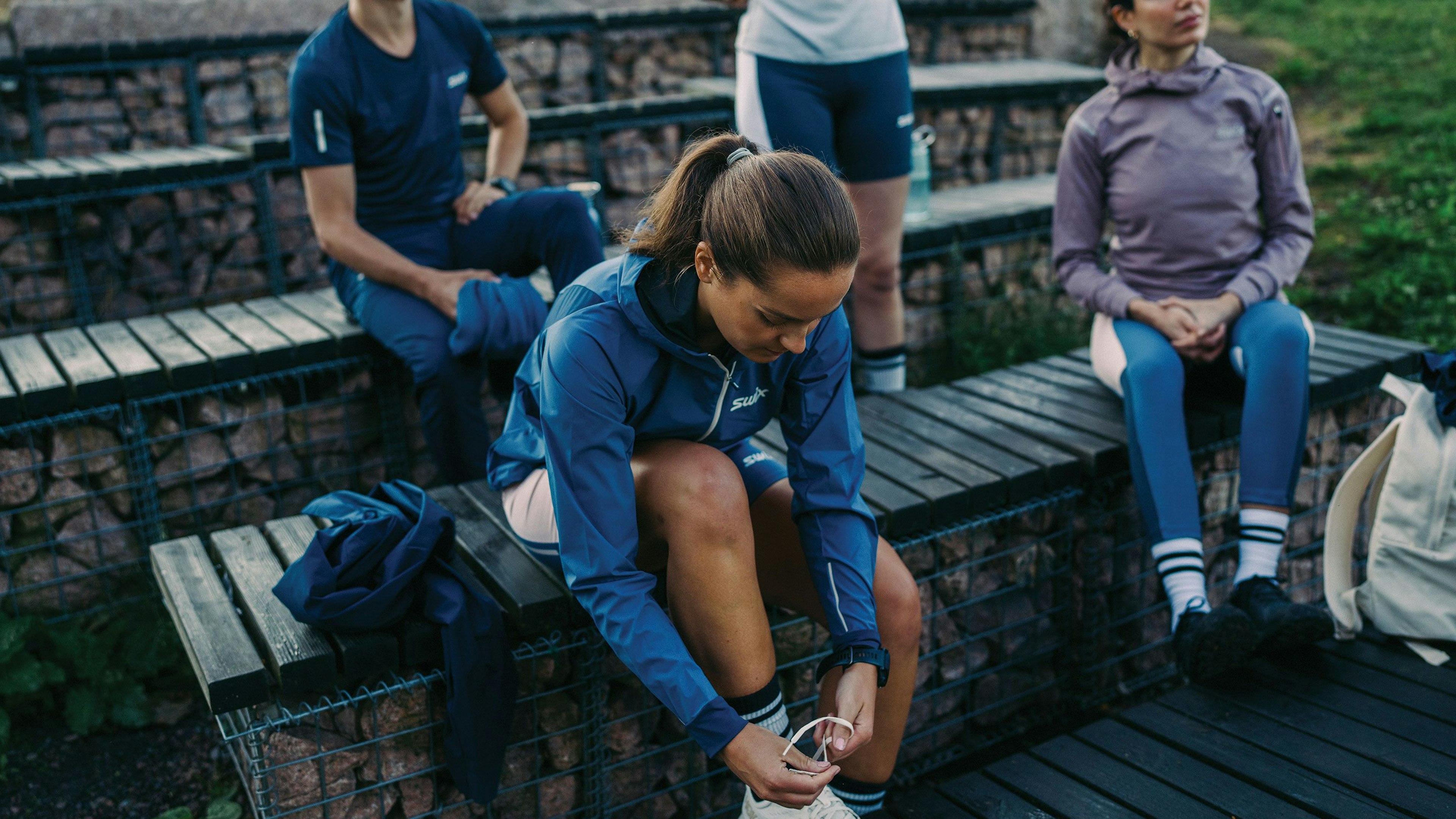 A group of people going running